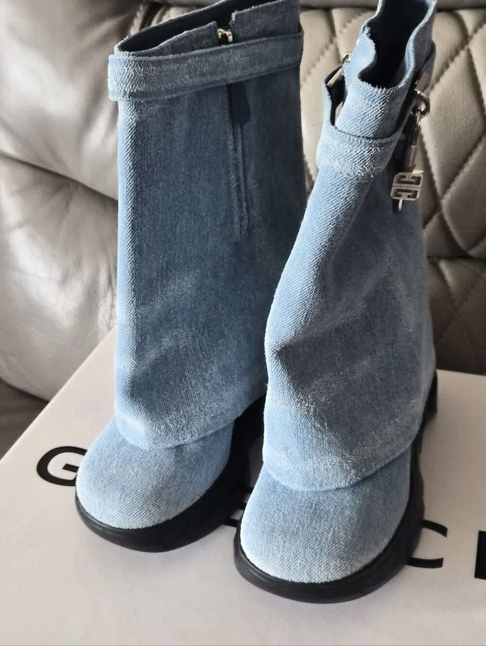 Givenchy Light Blue Suede Mid-Calf Boots